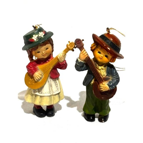 2 vintage Swiss German Dutch Peasant Resin Ornaments Figurine Christmas collect - Picture 1 of 9